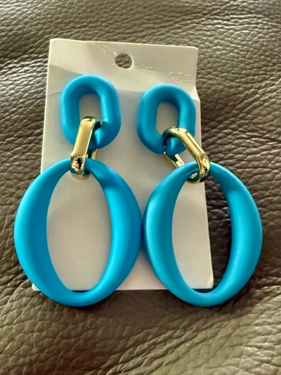 Unbranded Jewelry - 🩵Blue Double Link Hoop Drop Earrings w/Gold Accent//NEW!!!